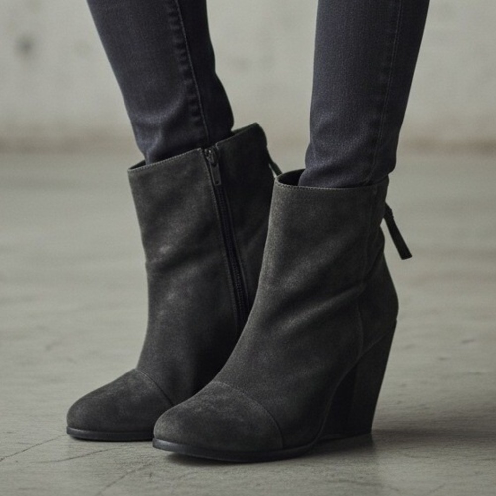 Rag & Bone Newbury Wedge Boots Womens 37 Gray Suede Minimalist Chic